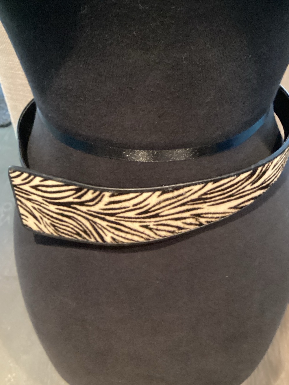 Wide Zebra-Print Waist Belt in Black and Cream